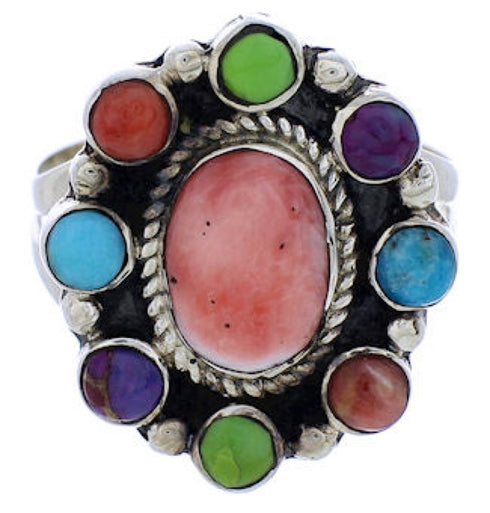 Sterling Silver Turquoise Multicolor Ring Size 8-1/4 JX37824